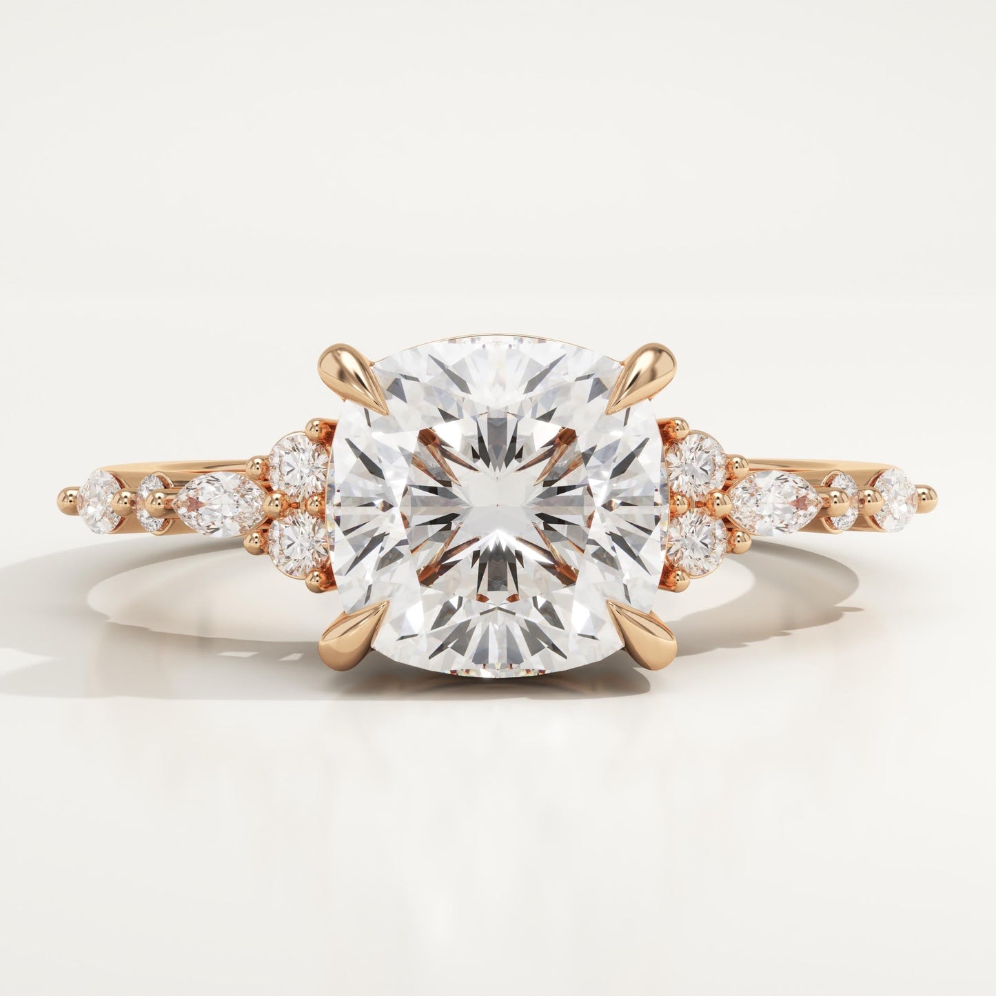 Cushion Cut Cluster Lab-Grown Diamond Engagement Ring