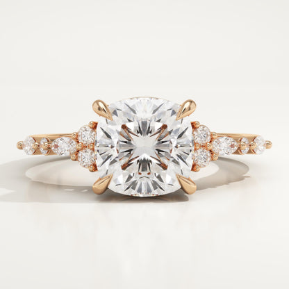 Cushion Cut Cluster Lab-Grown Diamond Engagement Ring