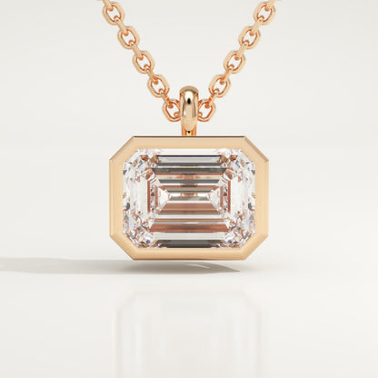 2 CT East West Emerald Lab-Grown Diamond Solitaire & Bezel Necklace