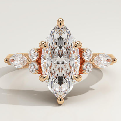 Marquise Cut Cluster Lab-Grown Diamond Engagement Ring