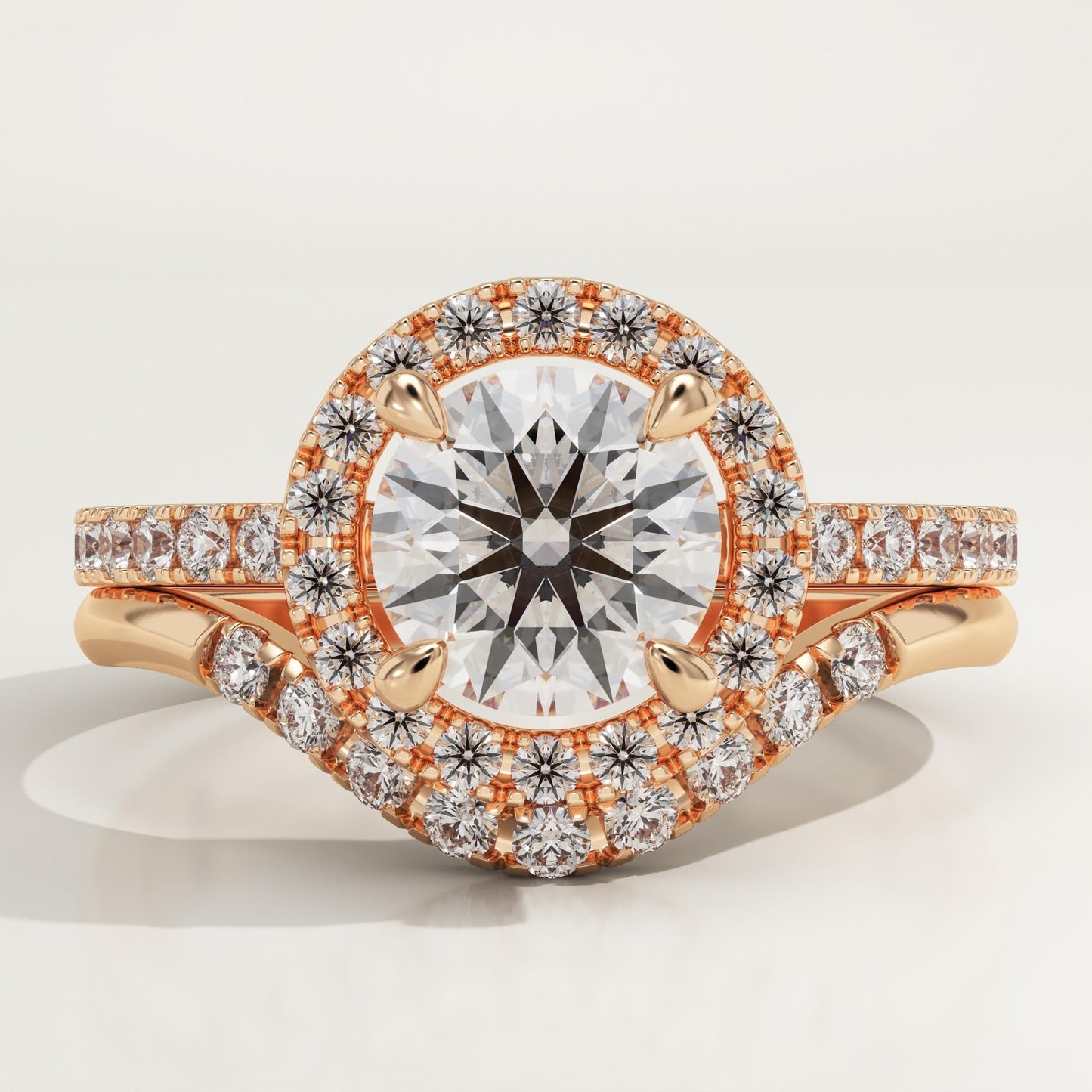 Round Cut Halo & Pave Lab-Grown Diamond Bridal Set