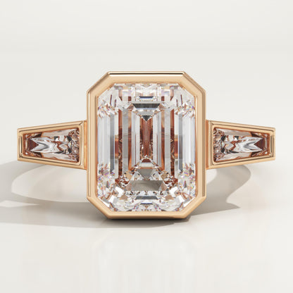 Emerald Cut Bezel Three Stone Lab-Grown Diamond Engagement Ring