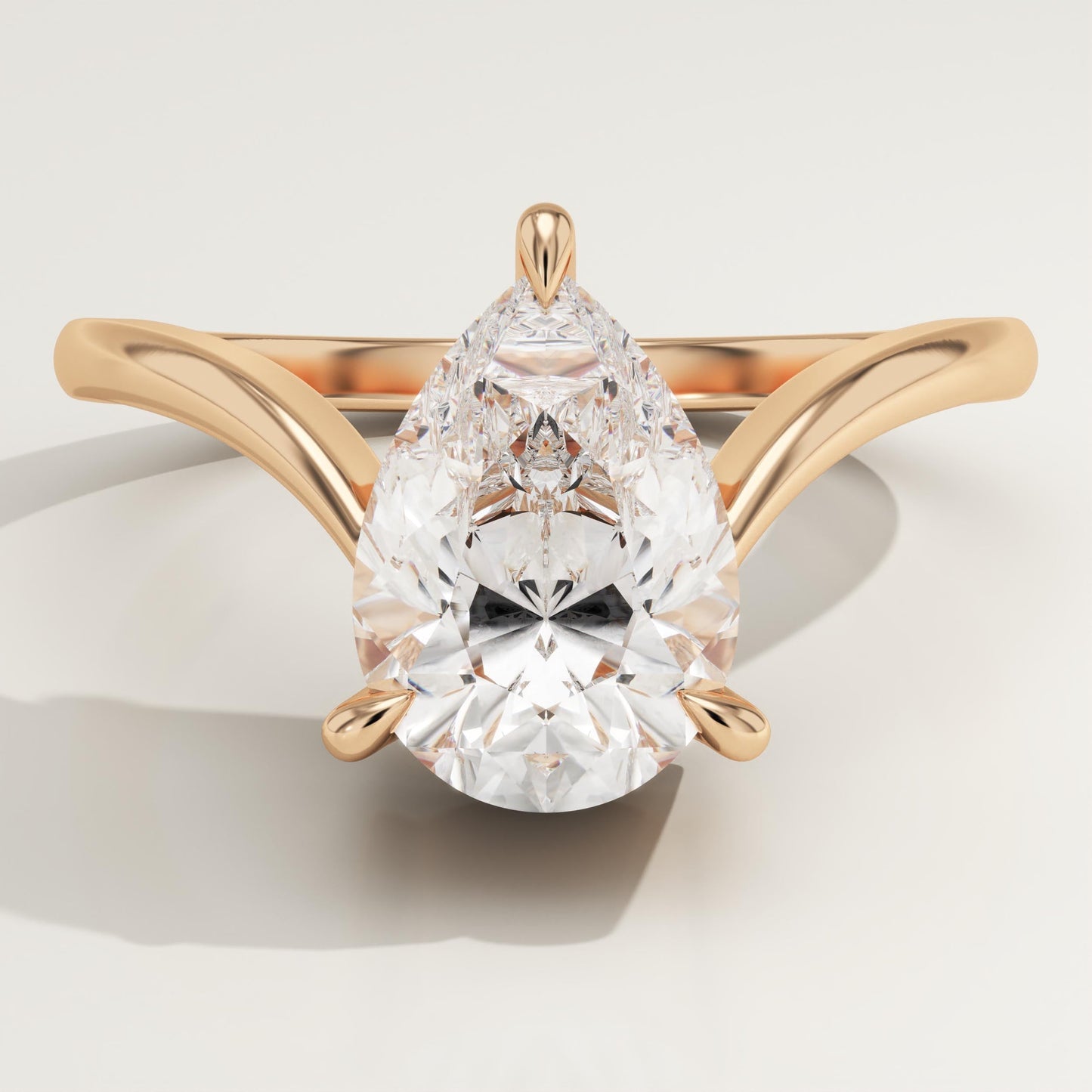 Pear Cut V Shaped Solitaire Lab-Grown Diamond Engagement Ring