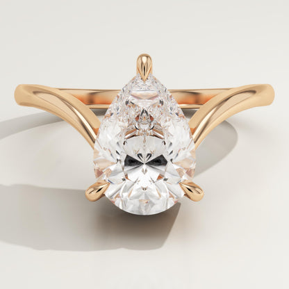 Pear Cut V Shaped Solitaire Lab-Grown Diamond Engagement Ring
