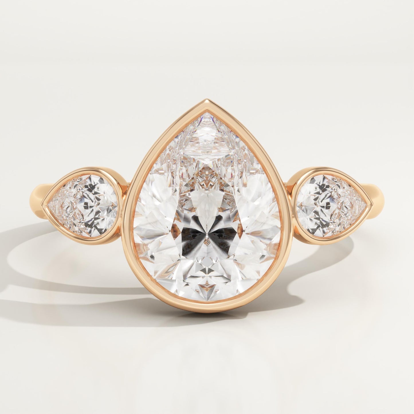 Pear Cut Three Stone Bezel Lab-Grown Diamond Engagement Ring