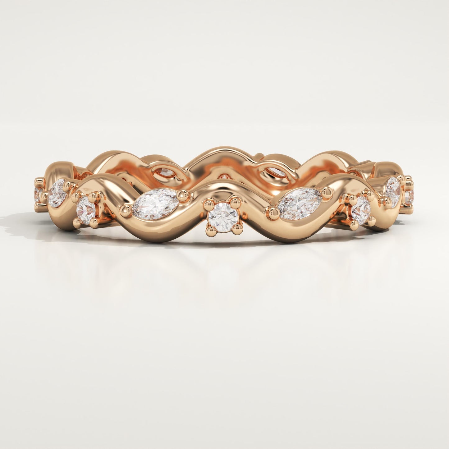 0.56 TCW Round & Marquise Lab-Grown Diamond Curved Wedding Band