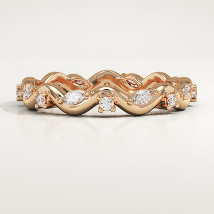 0.56 TCW Round & Marquise Lab-Grown Diamond Curved Wedding Band