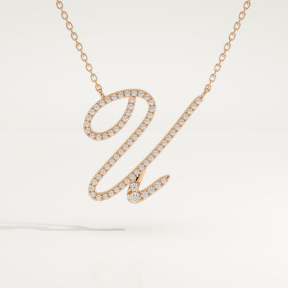 0.157 TCW Round Lab-Grown Diamond U Initial Necklace