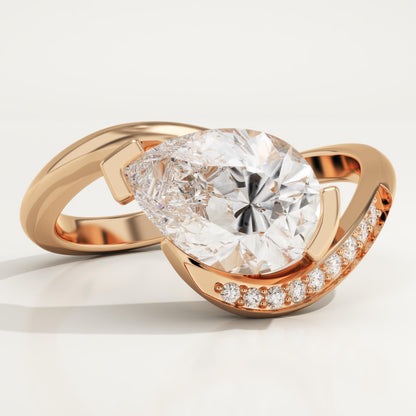Pear Cut Semi Pave Lab-Grown Diamond Engagement Ring