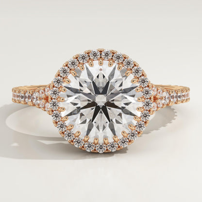 Round Cut Halo & Pave Split Shank Lab-Grown Diamond Engagement Ring