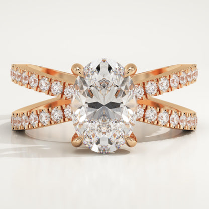 Oval Cut Hidden Halo & Criss Cross Pave Lab-Grown Diamond Engagement Ring