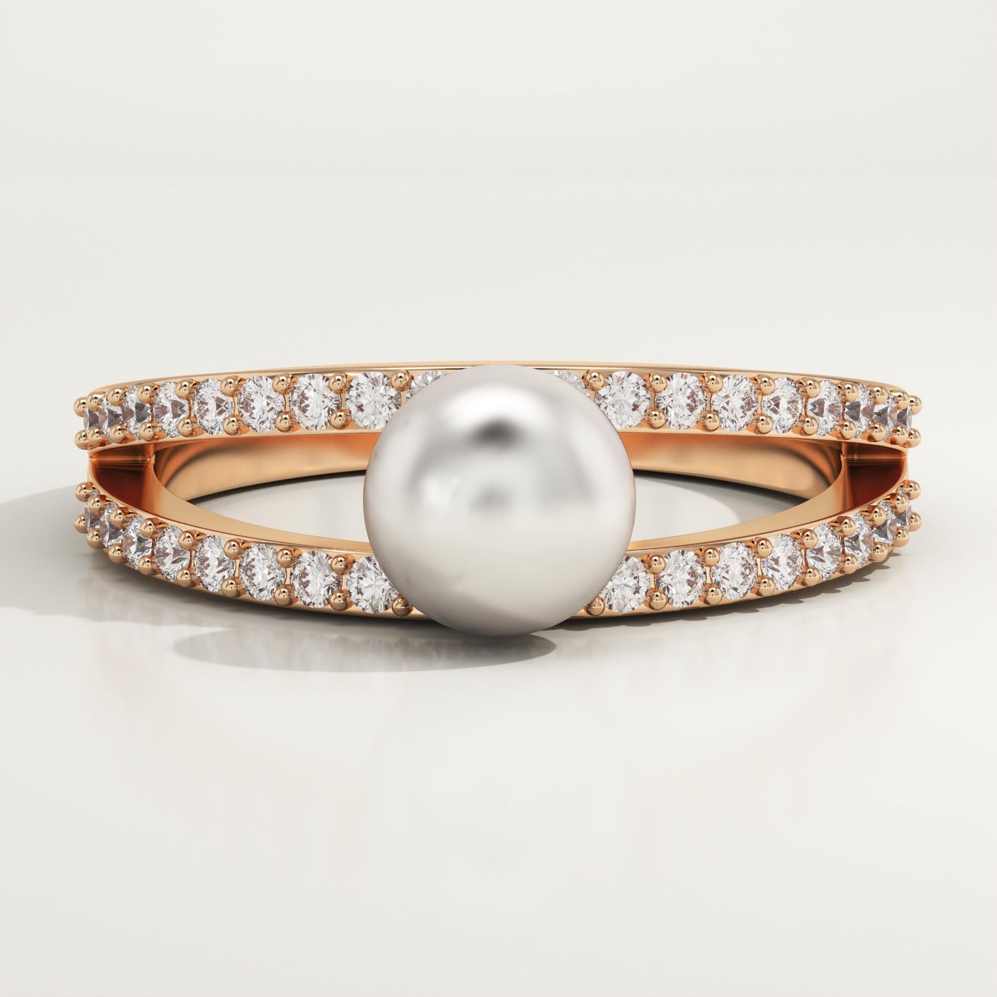 0.4 TCW Round June-Pearl Pave Split Shank Birthstone Engagement Ring