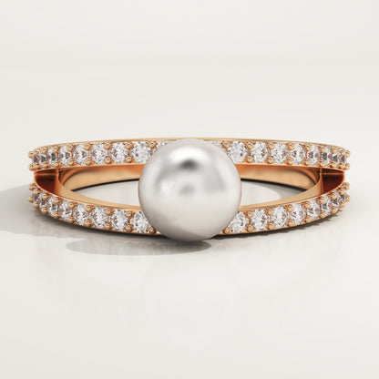 0.4 TCW Round June-Pearl Pave Split Shank Birthstone Engagement Ring