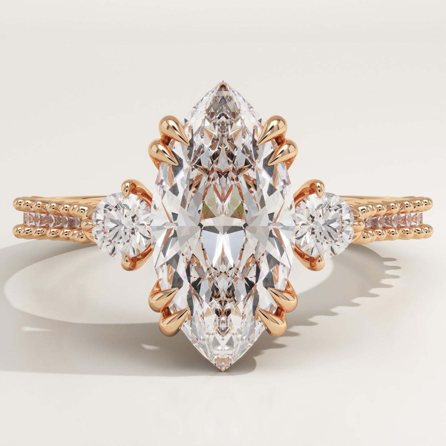 Marquise Cut Three Stone & Pave Lab-Grown Diamond Engagement Ring