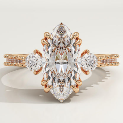 Marquise Cut Three Stone & Pave Lab-Grown Diamond Engagement Ring