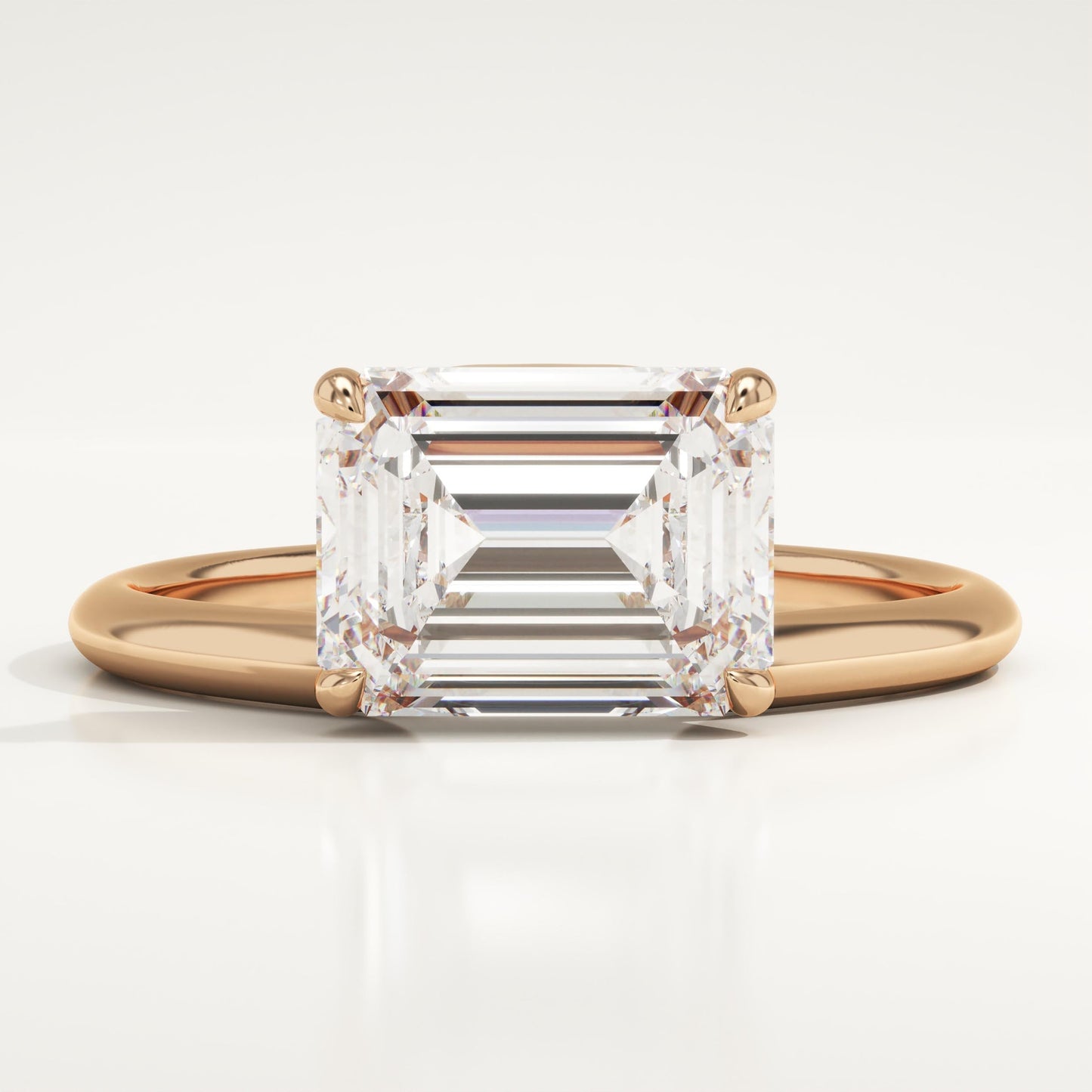 2 CT East West Emerald Cut Solitaire Moissanite Engagement Ring