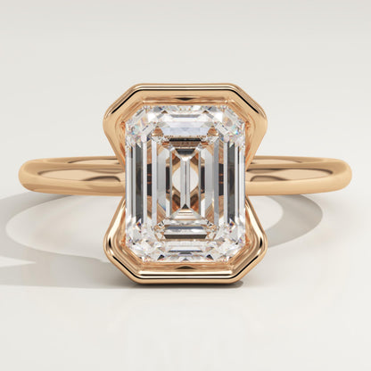Emerald Cut Half Bezel Lab-Grown Diamond Engagement Ring
