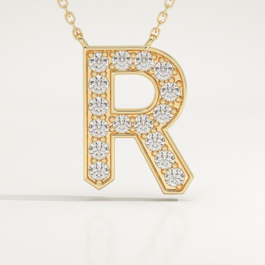 0.348 TCW Round Lab-Grown Diamond R Initial Necklace