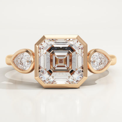 Asscher Cut Three Stone Lab-Grown Diamond Engagement Ring