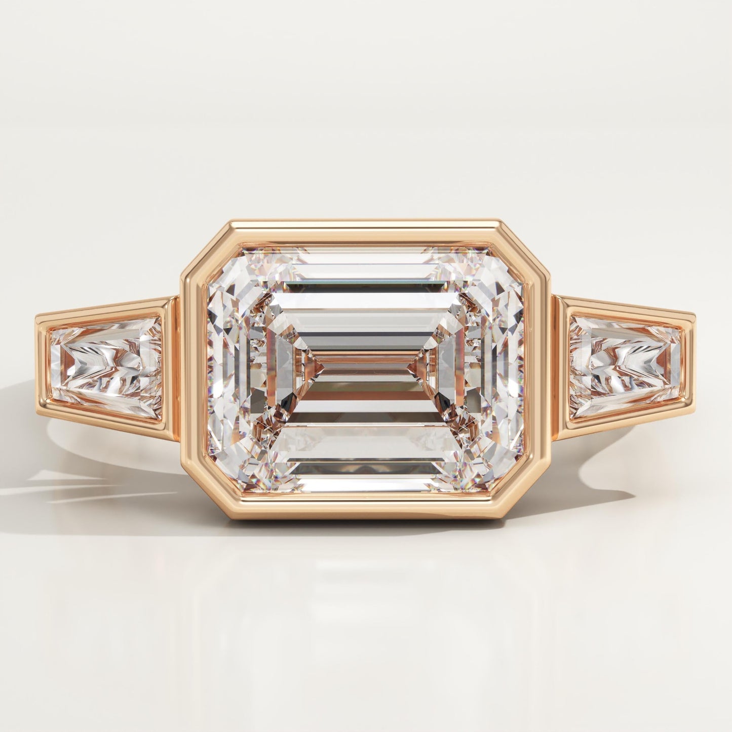 East West Emerald Cut Three Stone Lab-Grown Diamond Engagement Ring