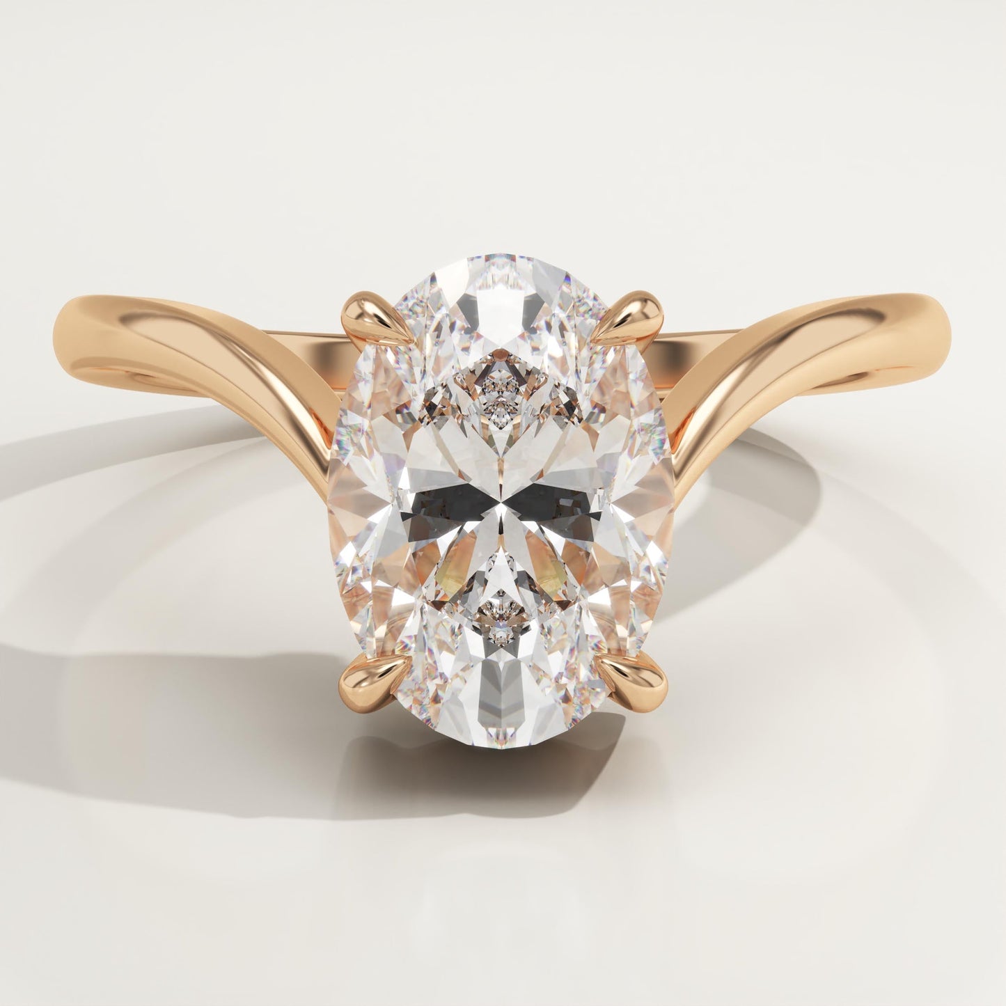 Oval Cut V Shaped Solitaire Lab-Grown Diamond Engagement Ring