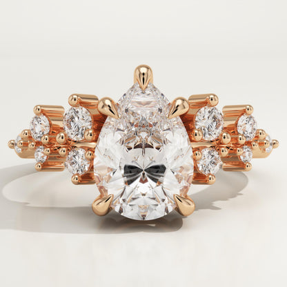 Pear Cut Cluster Lab-Grown Diamond Engagement Ring