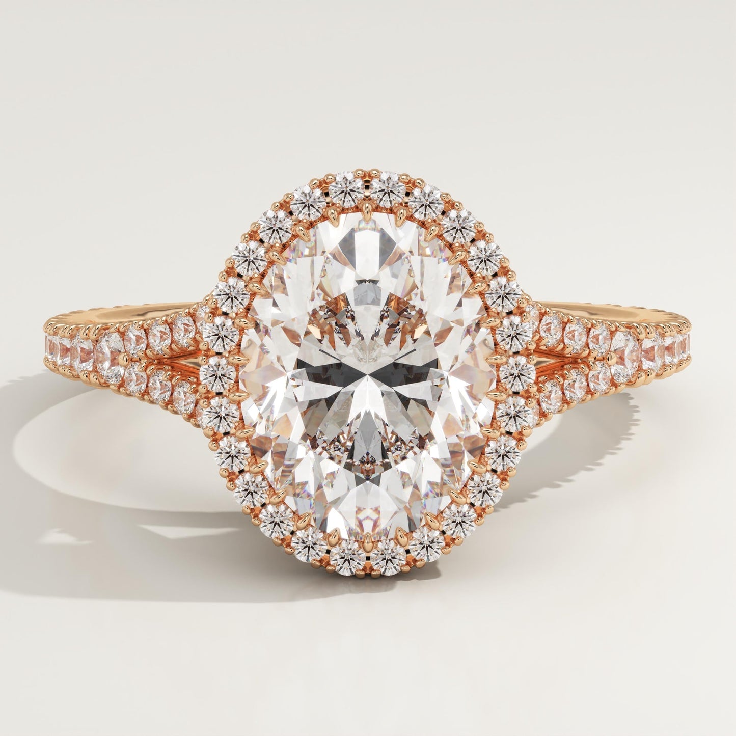 Oval Cut Halo & Pave Split Shank Lab-Grown Diamond Engagement Ring