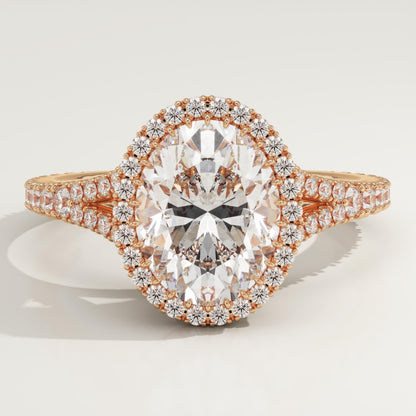 Oval Cut Halo & Pave Split Shank Lab-Grown Diamond Engagement Ring