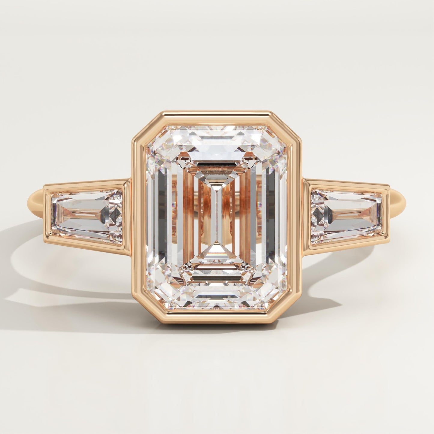 2 CT Emerald Cut Three Stone Bezel Moissanite Engagement Ring