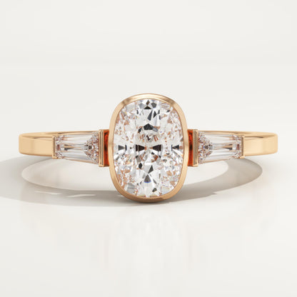 Elongated Cushion Cut Three Stone Half Bezel Lab-Grown Diamond Engagement Ring