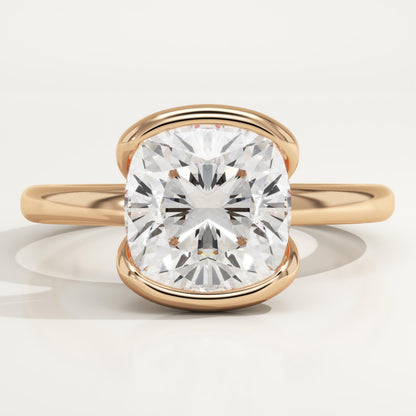 Cushion Cut Half Bezel Lab-Grown Diamond Engagement Ring