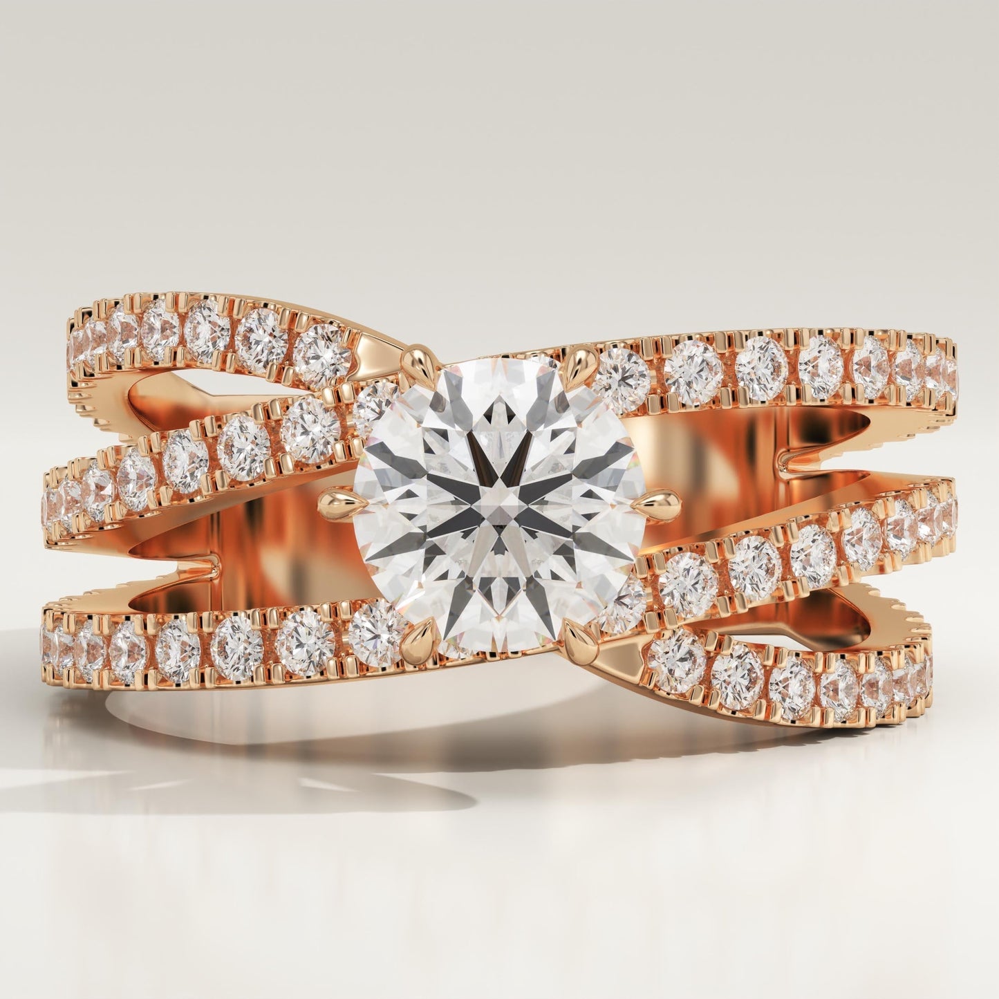 Round Cut Criss Cross Pave Lab-Grown Diamond Engagement Ring
