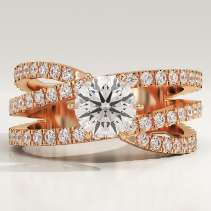 Round Cut Criss Cross Pave Lab-Grown Diamond Engagement Ring