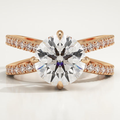 Round Cut Hidden Halo & Criss Cross Pave Lab-Grown Diamond Engagement Ring