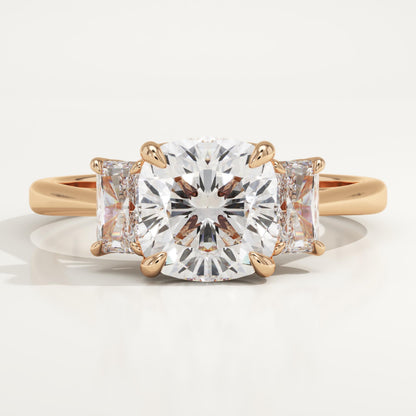 Cushion Cut Three Stone Lab-Grown Diamond Engagement Ring