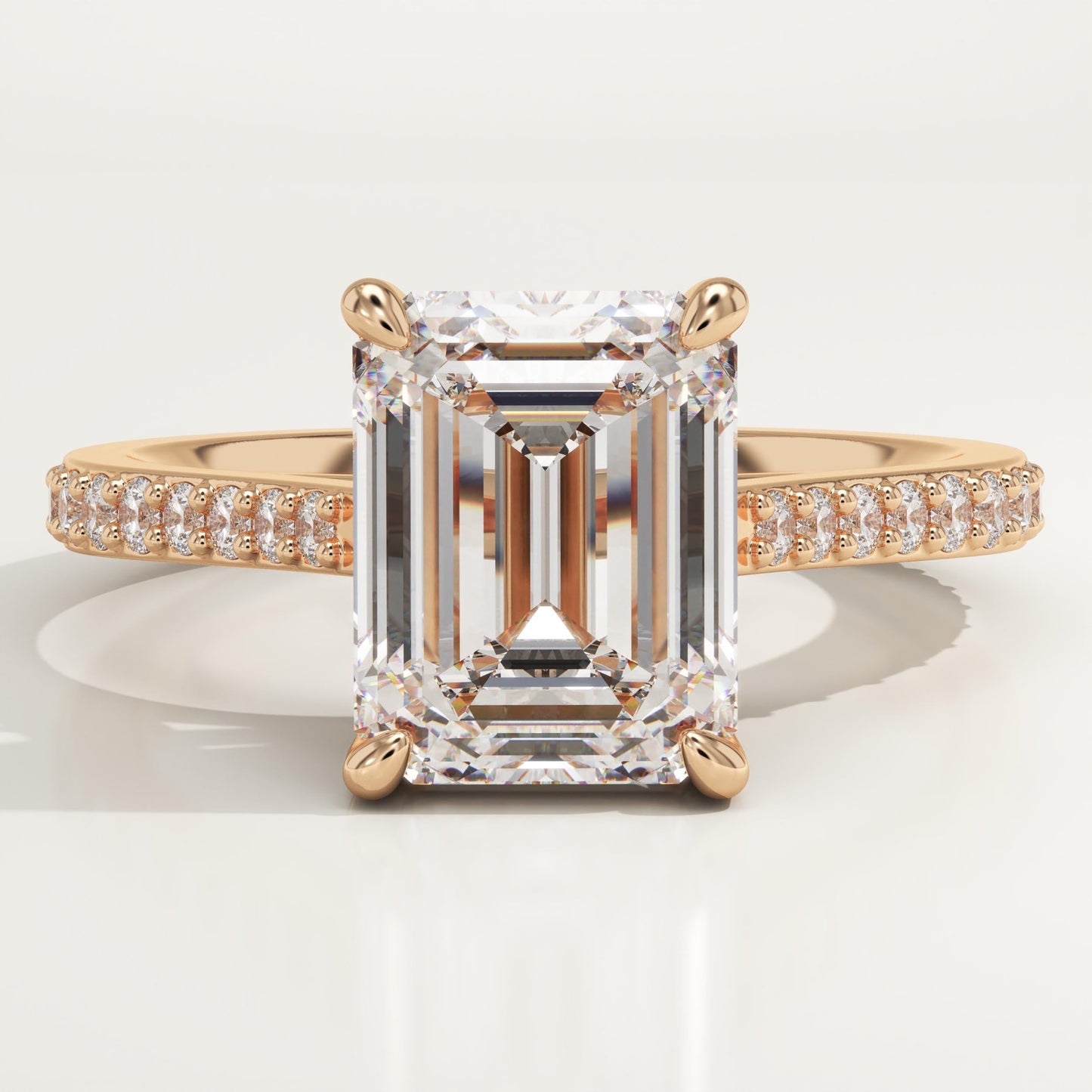 Emerald Cut Pave Cathedral Lab-Grown Diamond Engagement Ring