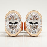 1 TCW Oval Half Bezel Lab-Grown Diamond Stud Earrings