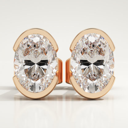 1 TCW Oval Half Bezel Lab-Grown Diamond Stud Earrings