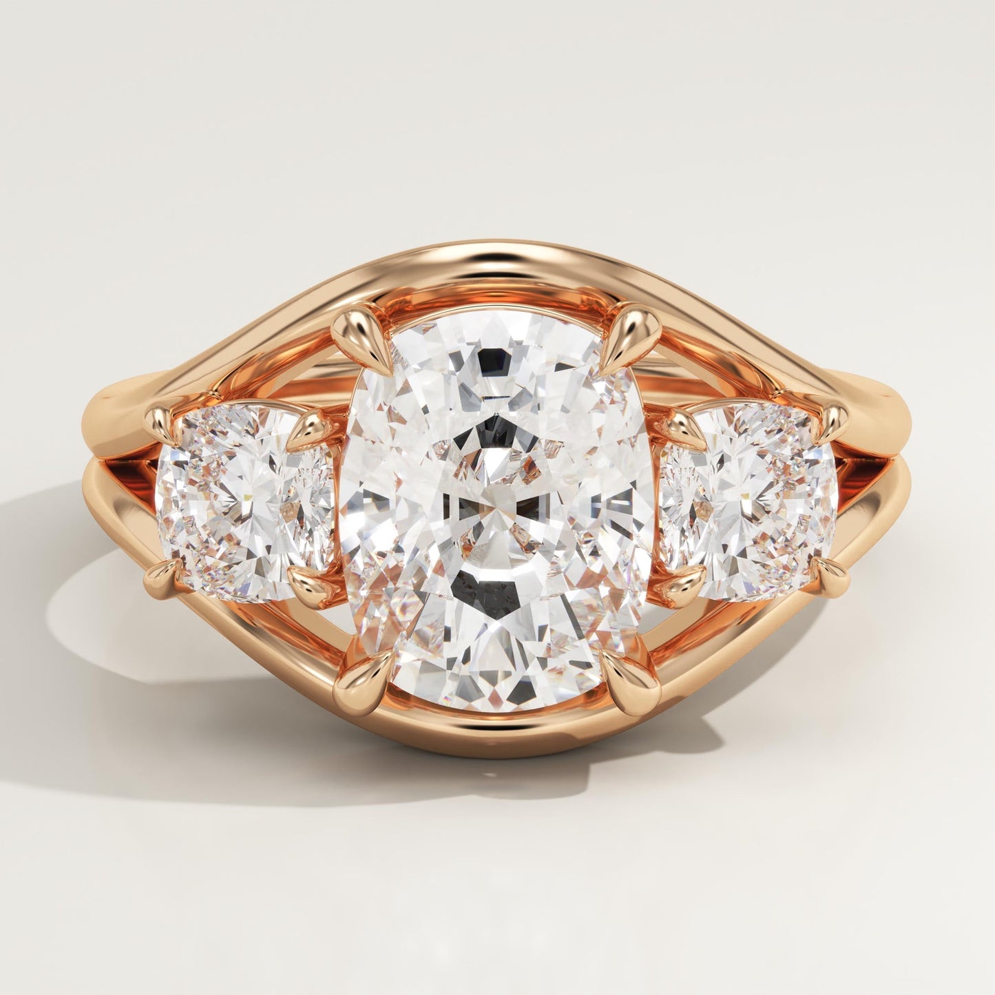 Elongated Cushion Cut Three Stone Lab-Grown Diamond Engagement Ring