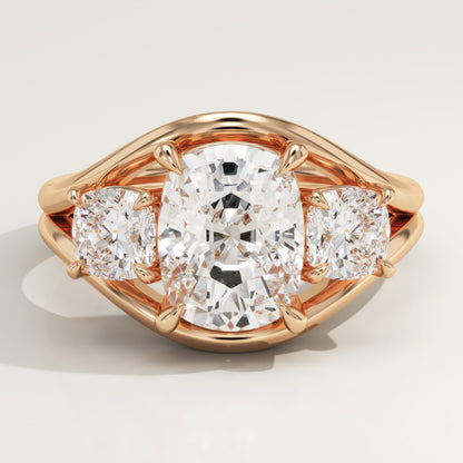 Elongated Cushion Cut Three Stone Lab-Grown Diamond Engagement Ring
