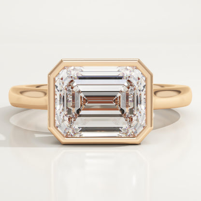 East West Emerald Cut Bezel Lab-Grown Diamond Engagement Ring