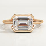 2.0 CT East West Emerald Cut Half Bezel Lab-Grown Diamond Engagement Ring