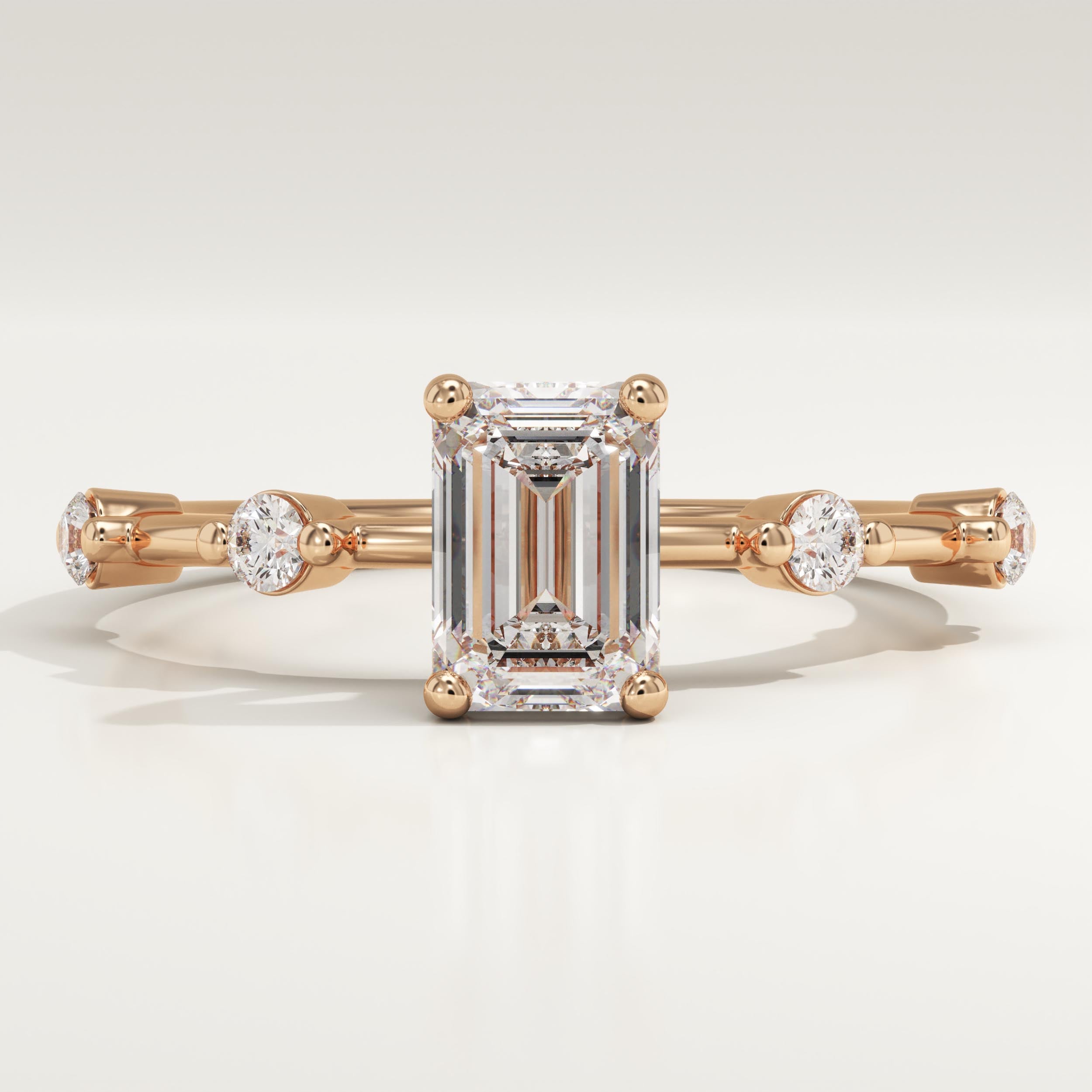 1.0 CT Emerald Cut Dainty Pave Lab-Grown Diamond Engagement Ring