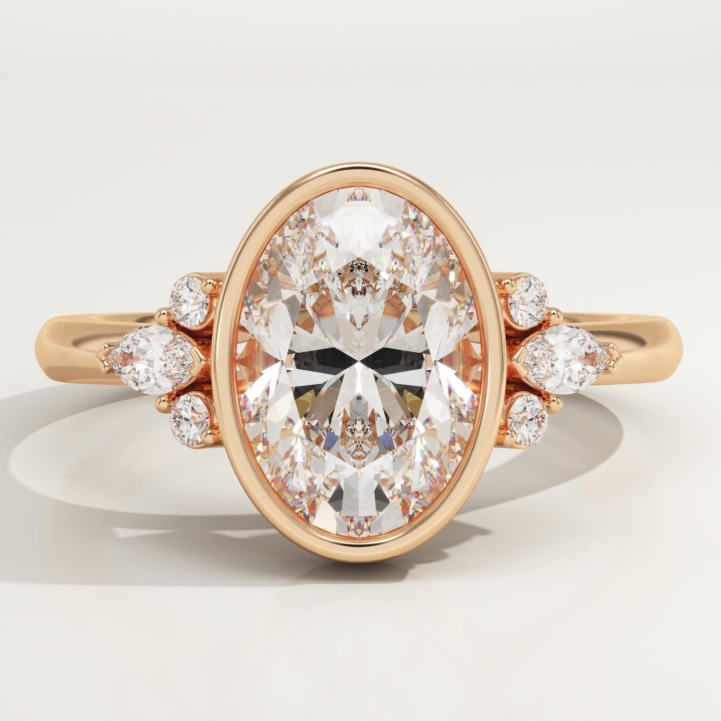 Oval Cut Bezel & Cluster Lab-Grown Diamond Engagement Ring