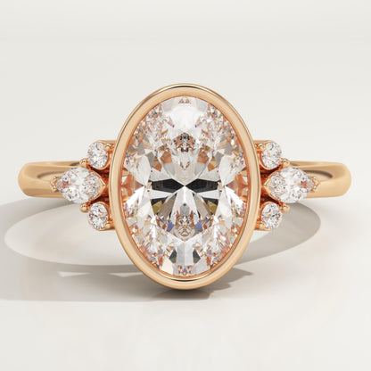 Oval Cut Bezel & Cluster Lab-Grown Diamond Engagement Ring