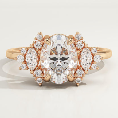 Oval Cut Cluster Lab-Grown Diamond Engagement Ring