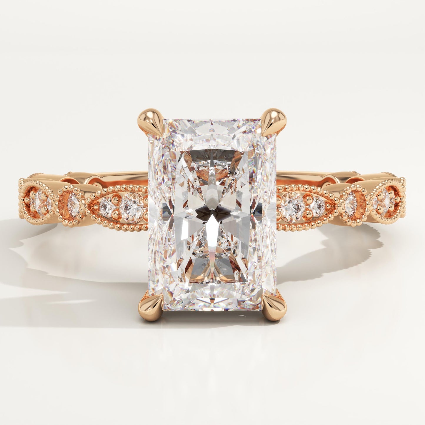 Radiant Cut Milgrain Pave Lab-Grown Diamond Engagement Ring