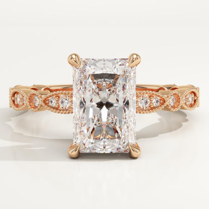 Radiant Cut Milgrain Pave Lab-Grown Diamond Engagement Ring