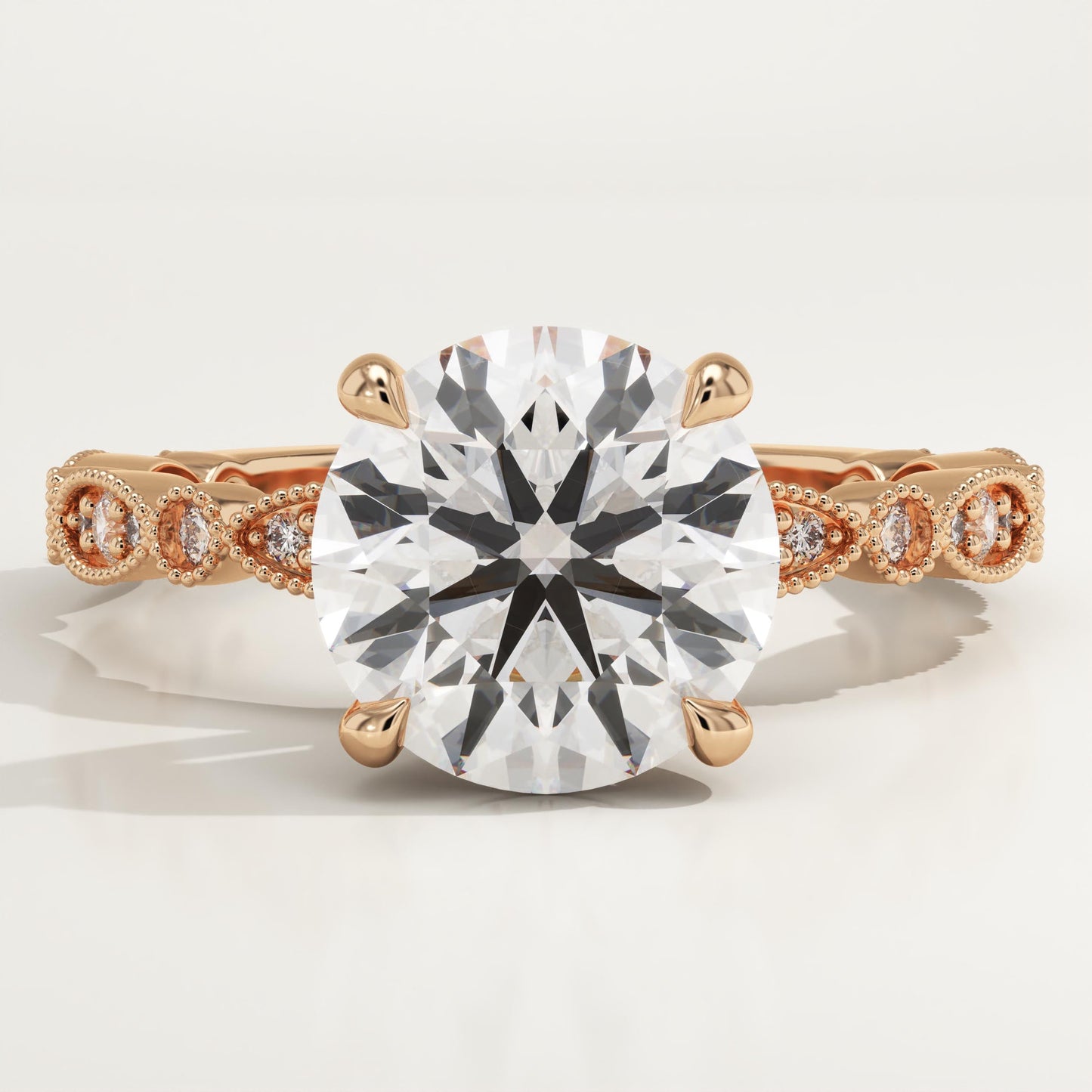 Round Cut Milgrain Pave Lab-Grown Diamond Engagement Ring