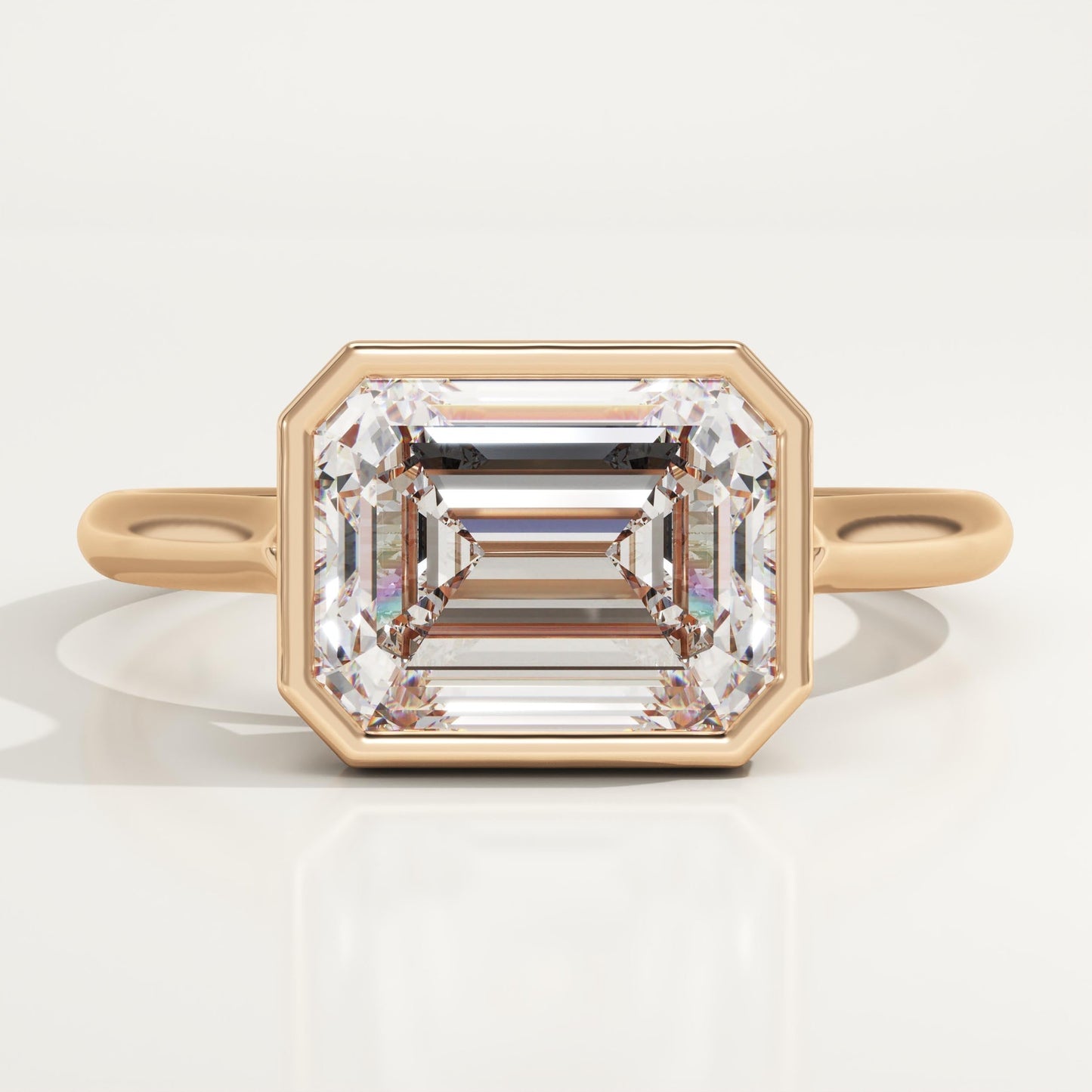 2 CT East West Emerald Cut Bezel Moissanite Engagement Ring